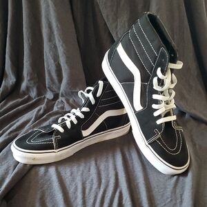 Vans Men's Black and White High-Top Sneakers